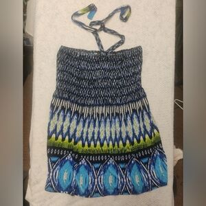 VTG Just Love Geometric Front Tie Halter Mini Dress 3X Plus Y2K Cottagecore Boho